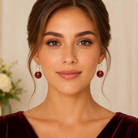 Pearl Earrings Copper Alloy Red Diamond Earrings Fashionable Temperament Earring Crystal Jewelry for Wemon Wedding Gift Party